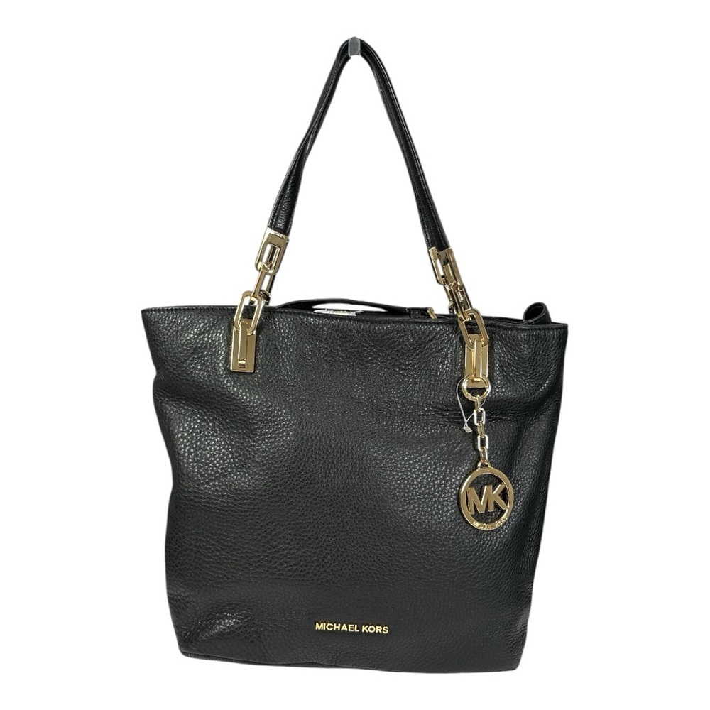 NWT Michael Kors Brooke Medium Tote Pebbled Leather Black Gold Purse Shoulder